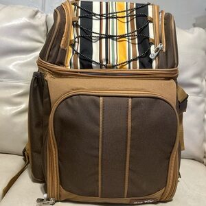Two-Tone Brown & Tan Women's Backpack with Striped Accent